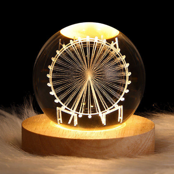 Kristallkugel-Nachtlicht von Luxfeuer mit Riesenrad-Motiv